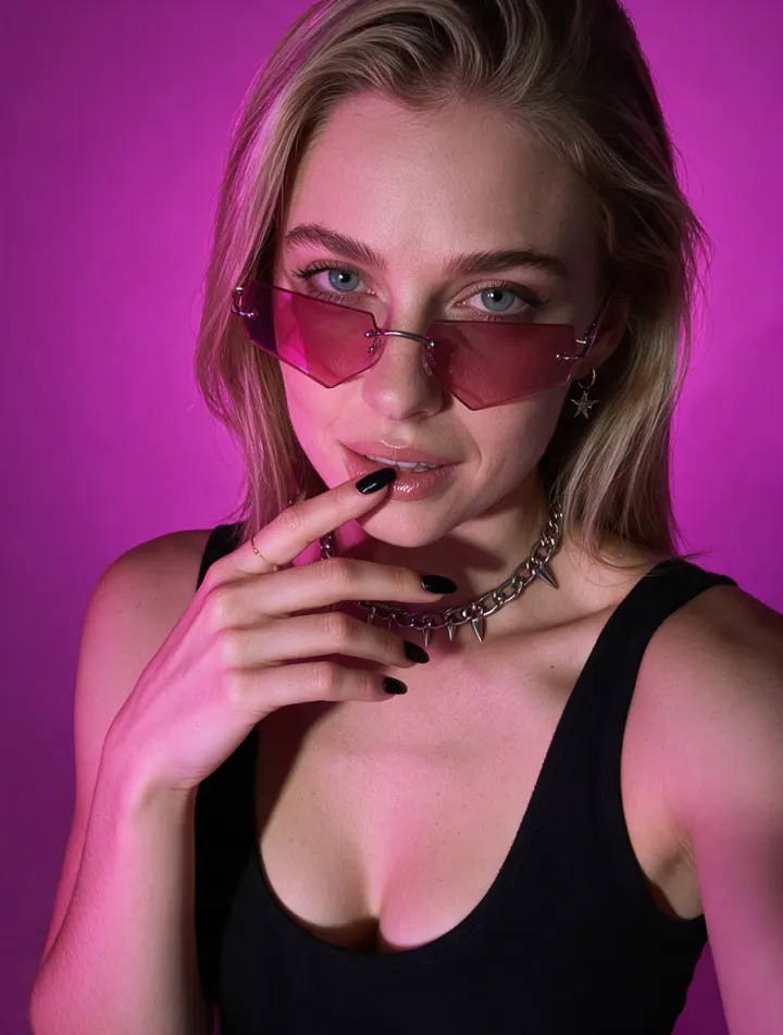 Neon lit night portrait of the influencer