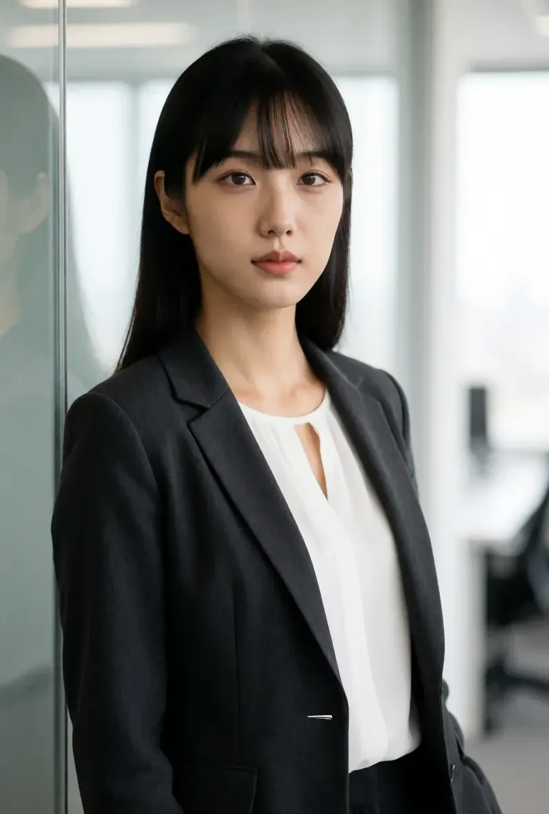 Asian AI creator, in an office in business wear, generated with RYLA